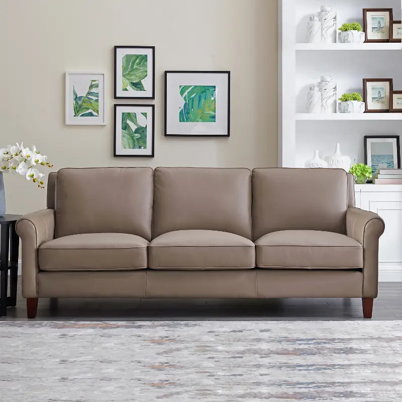 New London Taupe Leather Sofa