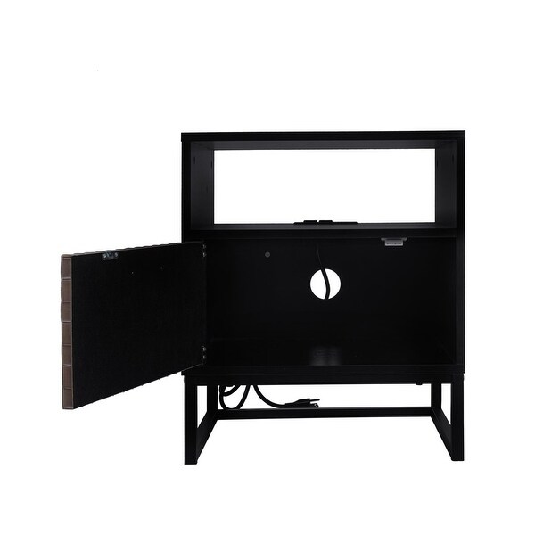 Modern 1 Door Nightstand with Two Sockets of USB Interface - - 37154438