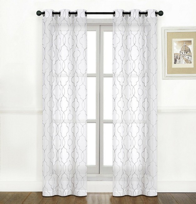 Kate Aurora Living Metallic 2 Pack Bryson Matte Sheer Embroidered Grommet Top Curtain Panels