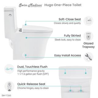 Swiss Madison Hugo 1-Piece 1.11.6 GPF Dual Touchless Flush Elongated Toilet in White Seat Included SM-1T265