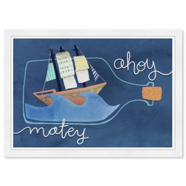 X 15 quot Ahoy Matey Ship In Bottle Nautical And Coastal Framed Art Print Wynwood Studio