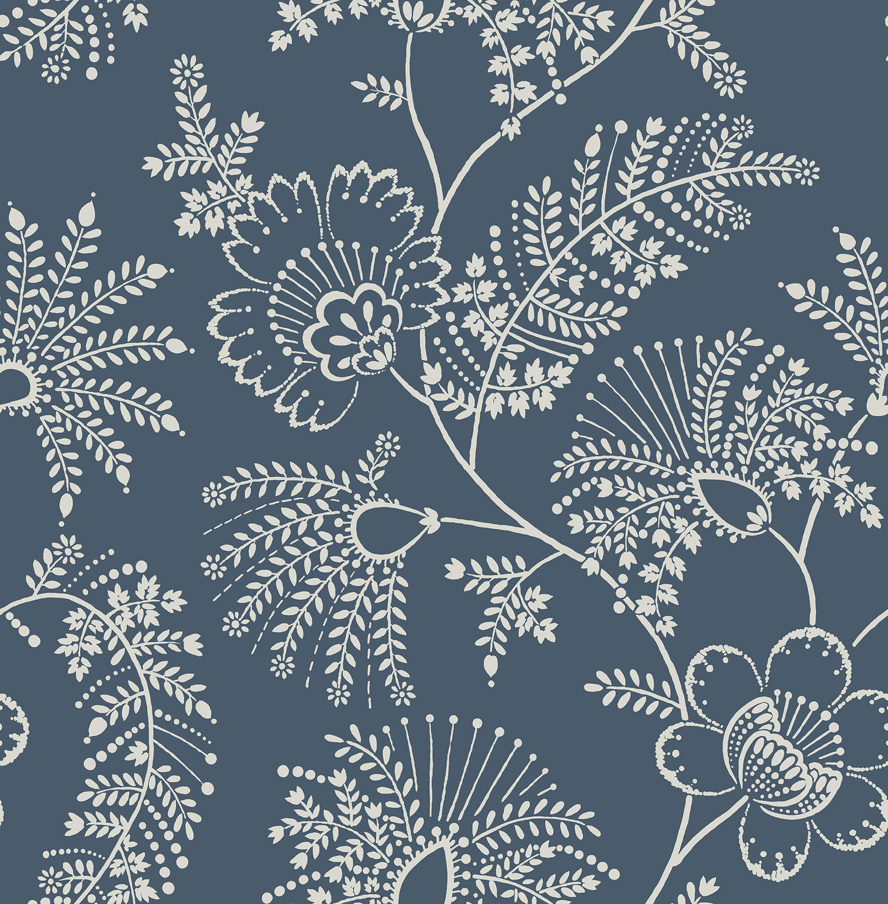 Sample Maeve Dark Blue Jacobean Trail Wallpaper