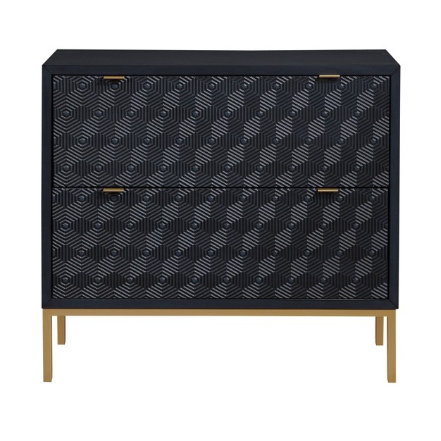 Teressa Mid century Modern 2 Drawer Storage Accent Chest Black gold Treasure Trove