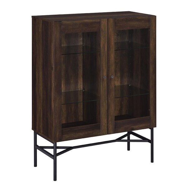 2 Doors Accent Cabinet with 4 Shelves in Dark Pine and Gunmetal