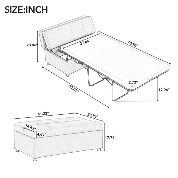 Twin Size Folding Ottoman Sleeper Bed with Mattres...