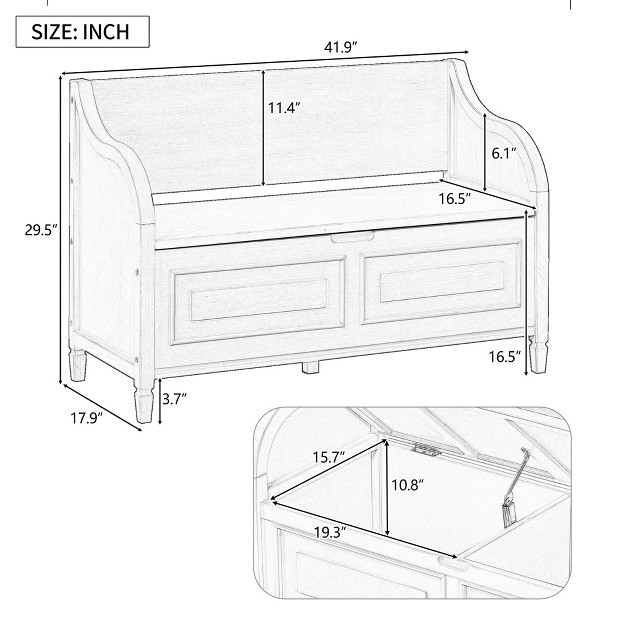 Rustic Solid Wood Entryway Multipurpose Storage Bench With Safety Hinges Modernluxe