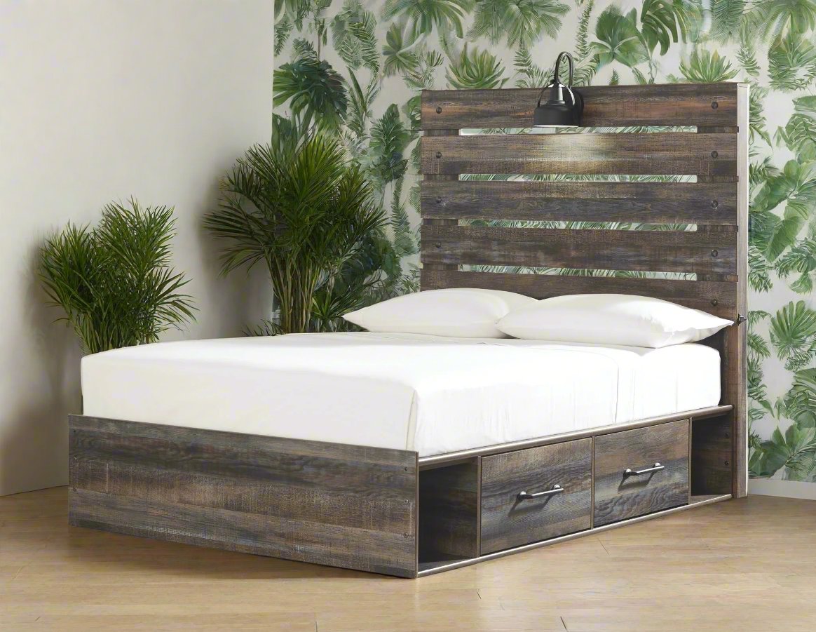 Drystan Full Panel Bed with 1 Side Storage