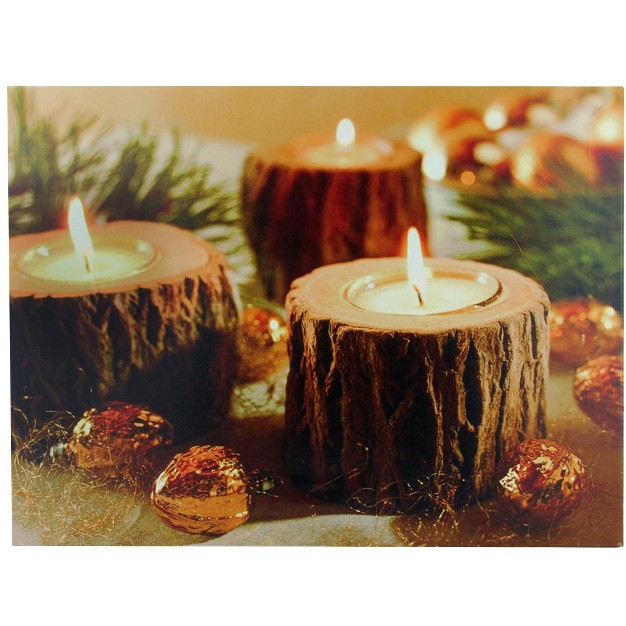 Led Flickering Rustic Lodge Woodland Candles Canvas Wall Art