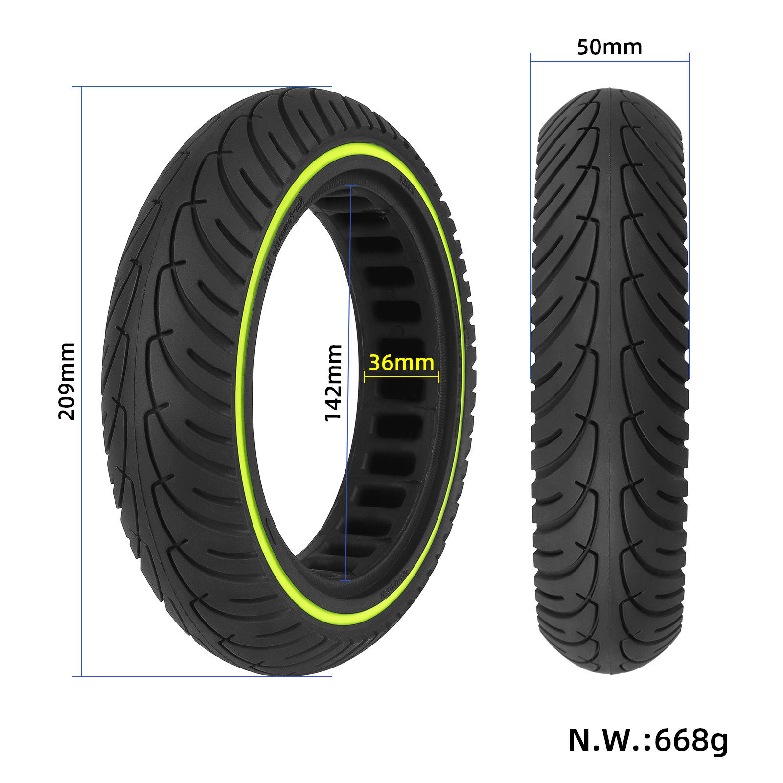 M365 electric scooter general 8 1/2X2 explosion proof tire 8.5 inch fluorescent green line inner hole wear resistant solid tire