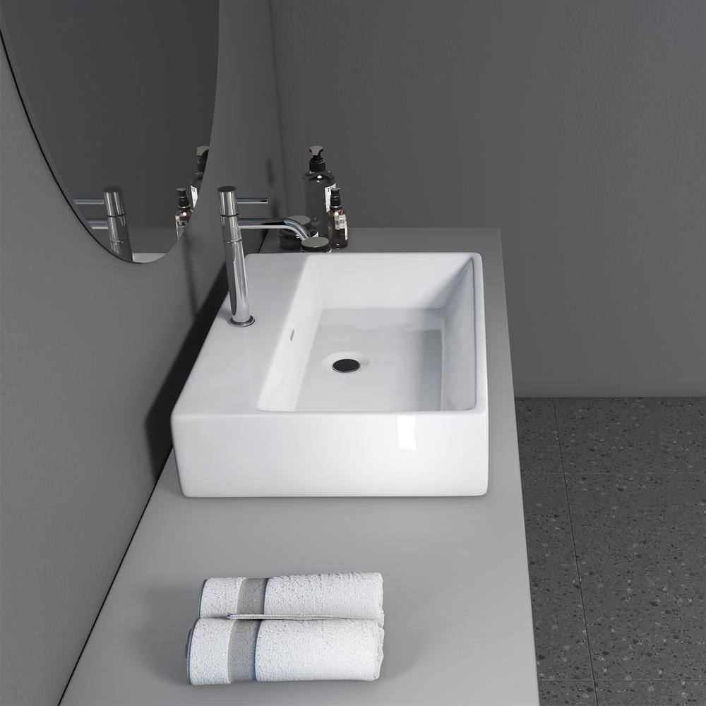 Altair 24 in. Rectangle White Ceramic Vessel Bathroom Vanity Sink with Overflow 9011-BAS-WH