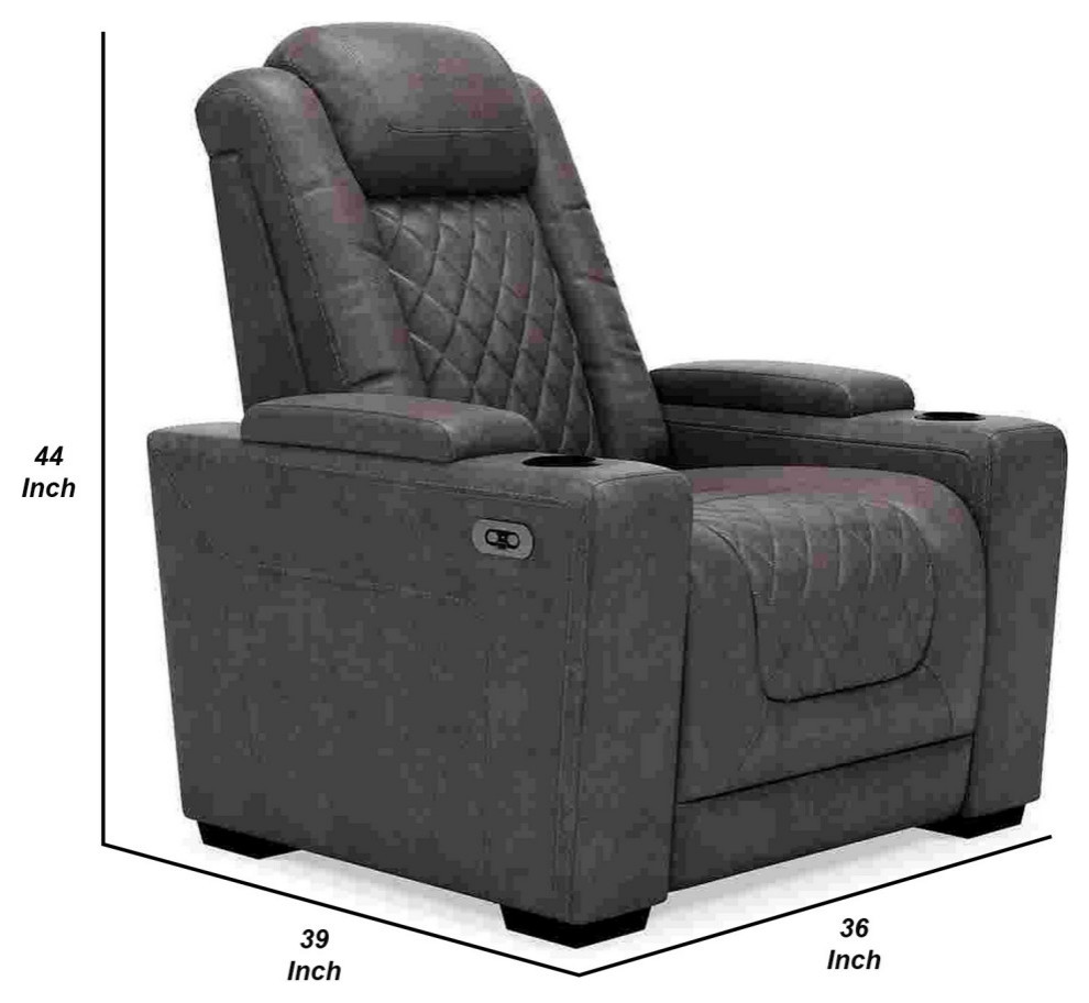 Power Recliner With Adjustable Headrest and Cup Holders  Gray   Transitional   Recliner Chairs   by VirVentures  Houzz