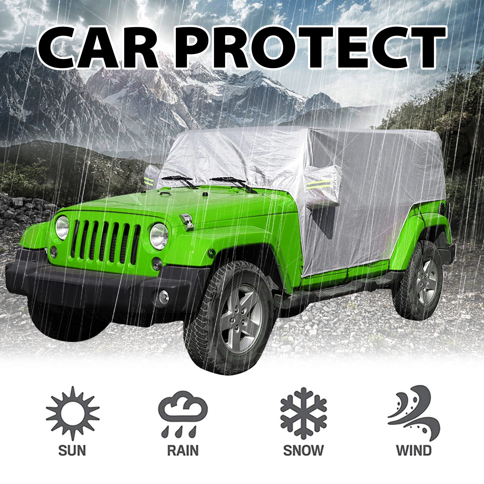 Tickas Car Rain Sunshade Cover Windproof Dustproof Scratch Resistant Outdoor Protection Auto Cover Replacement for Jeep Wrangler JK 4 Door2007-2021