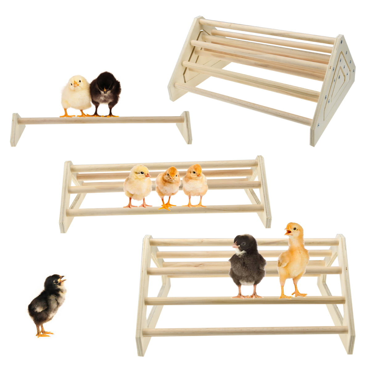 Vehomy 3 Pack Chicken Perch Chicken Toys Chicken Wooden Roosting Bar Chick Jungle Gym Perch Stand for Chicken Brooder， Coop Baby Chicks， Hens