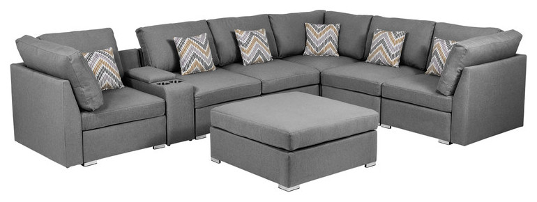 Amira Gray Fabric Reversible Modular Sectional  Usb Console  Ottoman  89825 6B   Contemporary   Sectional Sofas   by Timeout PRO  Houzz