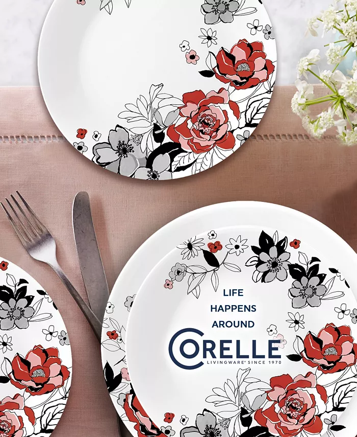 Corelle Vitrelle Chelsea Rose 12-Piece Dinnerware Set Service for 4