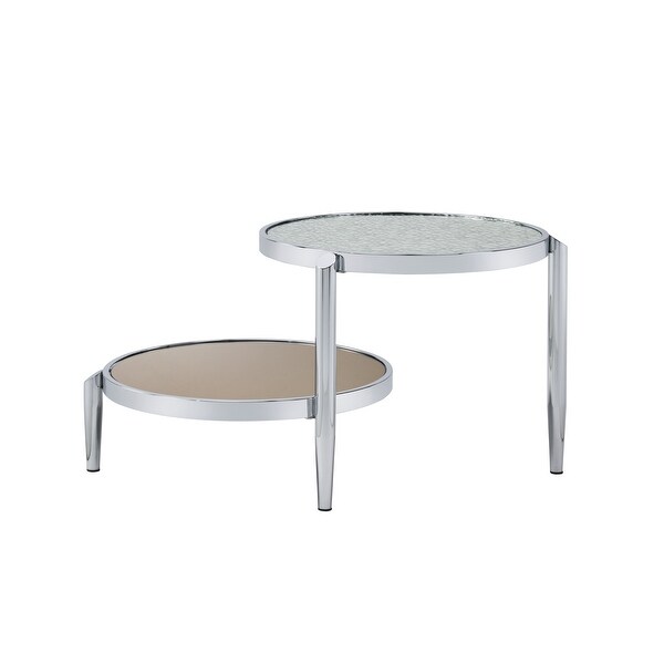 Coffee Table In Glass and Chrome Finish Twin Table Top Design(Coffee Table)，Metal Frame W/Chrome Finish