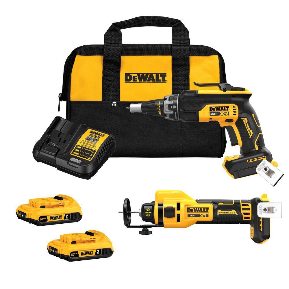 DW 20-Volt Lithium-Ion Cordless Brushless Screwgun and Cut-Out Combo Kit with (2) 2.0Ah Batteries Charger and Bag DCK265D2