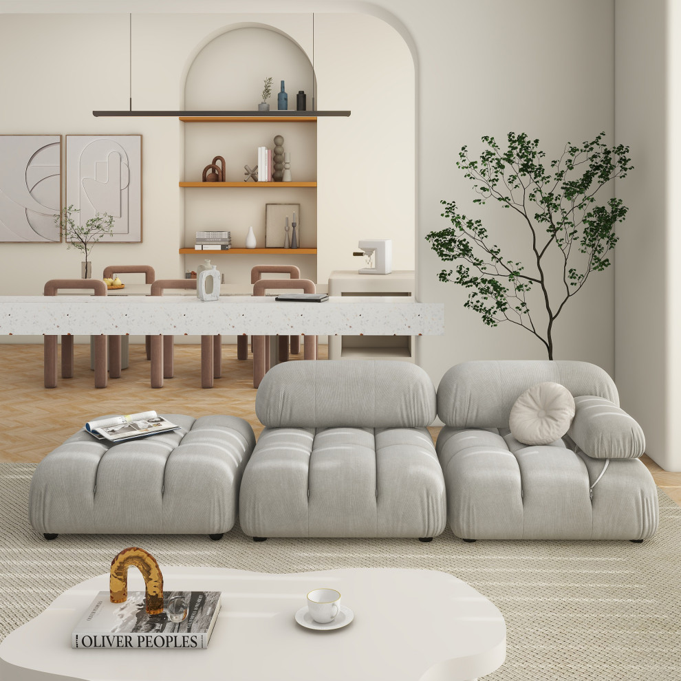 Marcel 109.5 quotBubble Modular Modern Square Tufted Single Arm Chaise Sofa   Transitional   Sofas   by Jennifer Taylor Home  Houzz