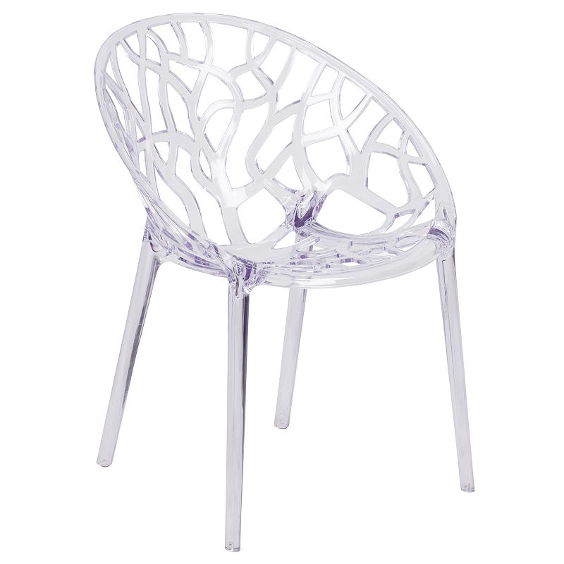 Emma and Oliver Transparent Oval Shaped Stacking Side Chair with Artistic Pattern Design