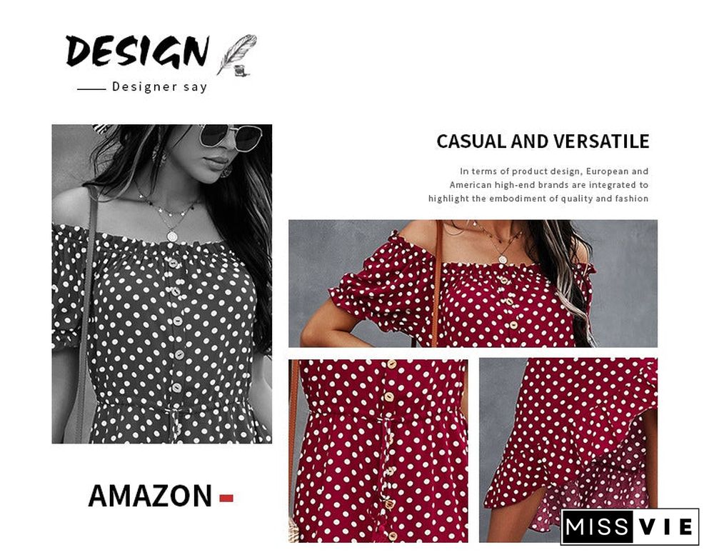 Self-designed Women's Dress with A Big Shoulder Dress and Polka-dot Skirt