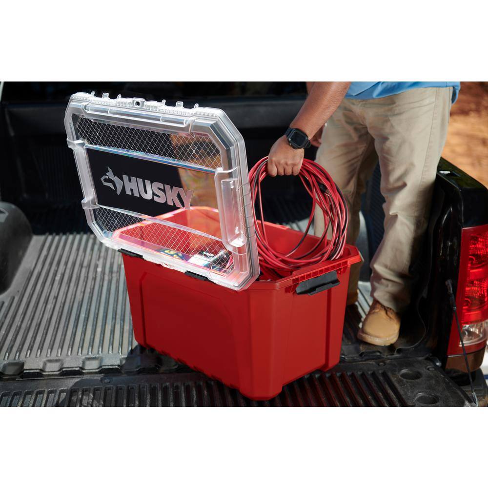 Husky 20-Gal. Professional Duty Waterproof Storage Container with Hinged Lid in Red 246842