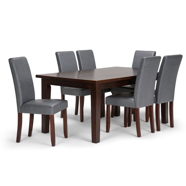 WYNDENHALL Normandy Transitional 7 Pc Dining Set with 6 Upholstered Parson Chairs and 66 inch Wide Table