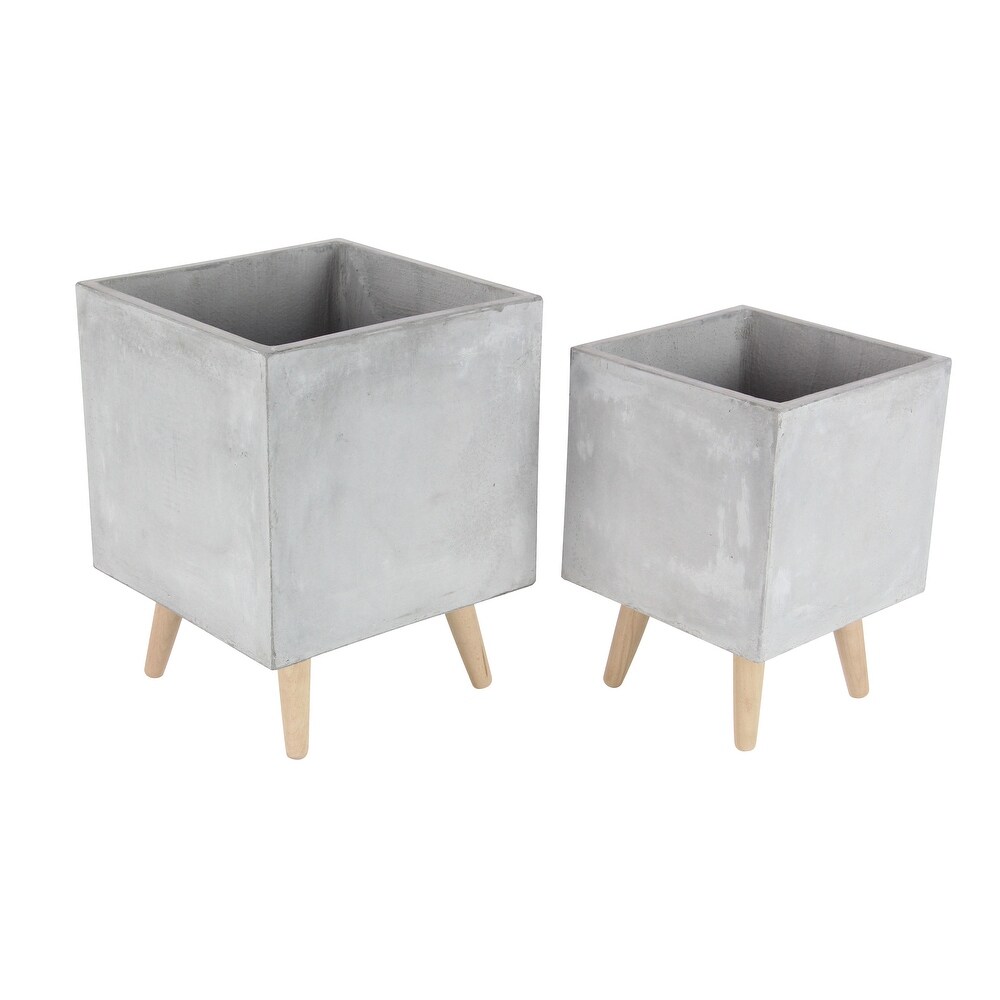 White Light Grey or Grey Fiber Clay Boho Modern Planter Pot (Set of 2)   S/2 15\