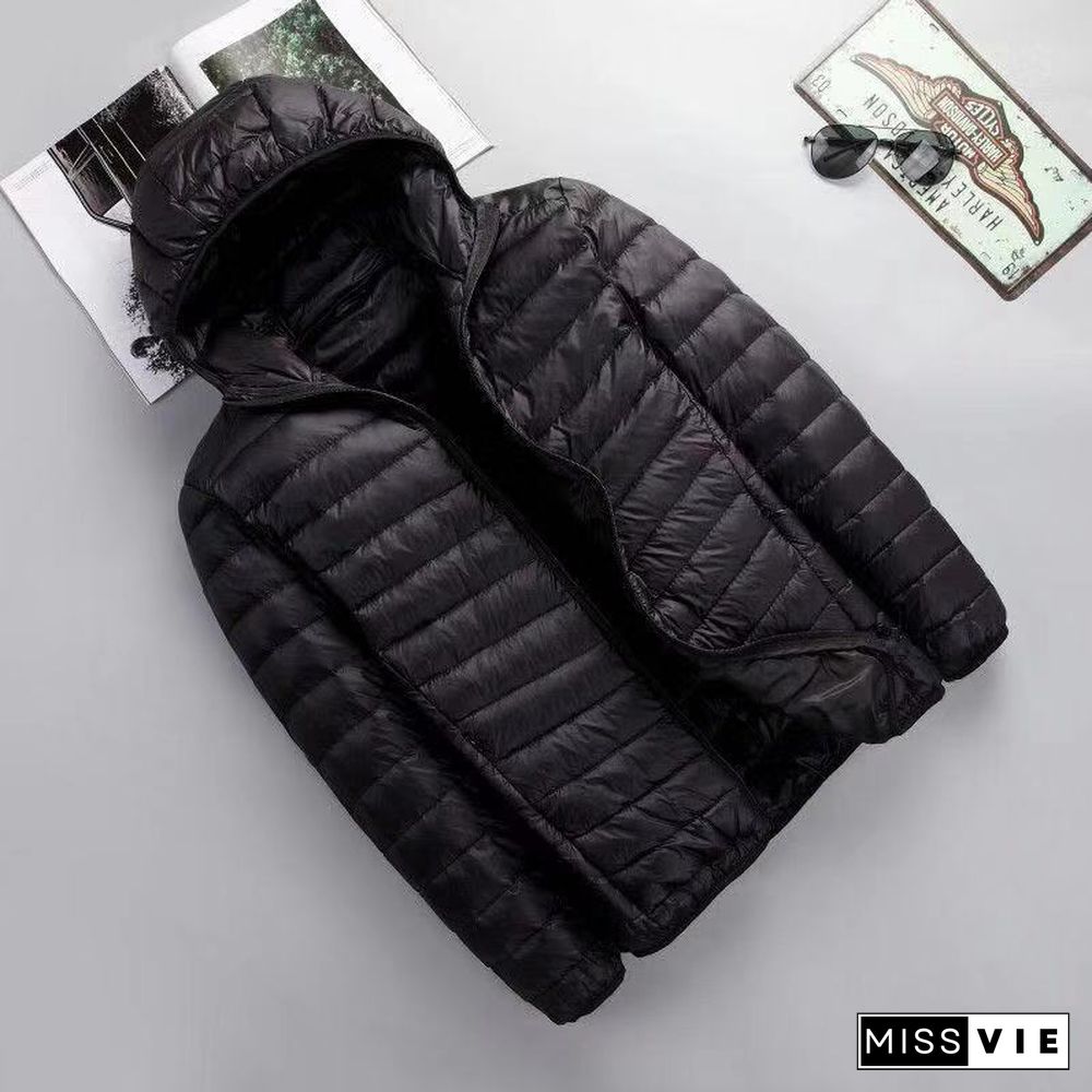 Fashion New Men's Warm Coat Thin Rain Cotton-padded Clothes Hooded Casual Solid Color Winter Clothes Cotton-padded Jacket