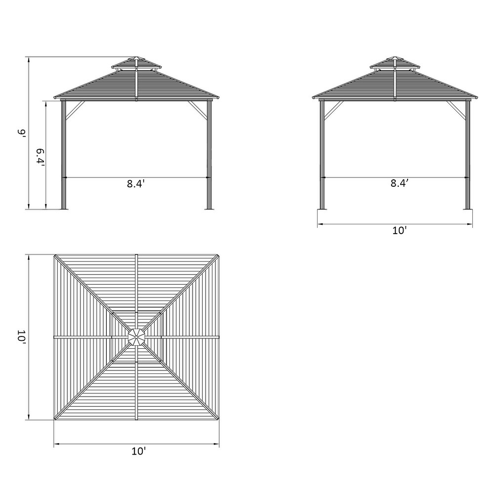 Outsunny 10'x 10' 2 Tier Roof Steel Hardtop Aluminum Permanent Gazebo with a Mesh Net and Privacy Sidewalls