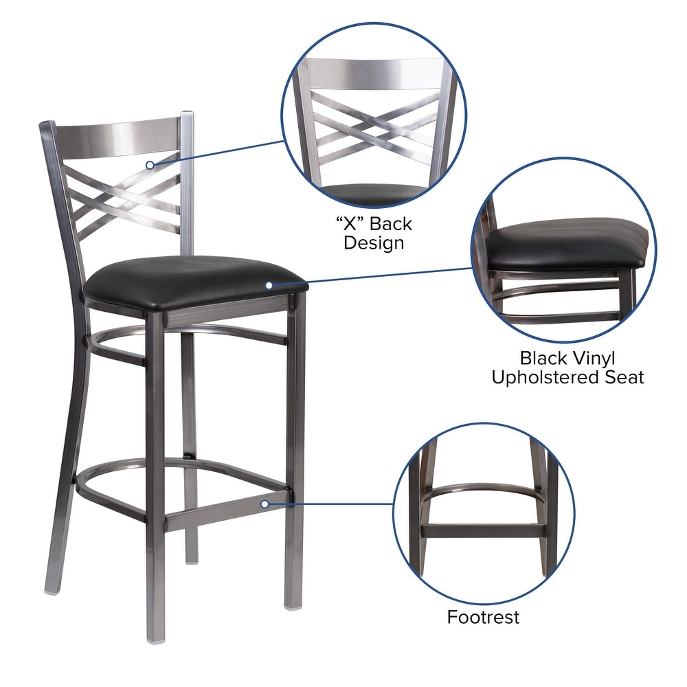 X Back Metal Restaurant Barstool   Vinyl Seat   17\