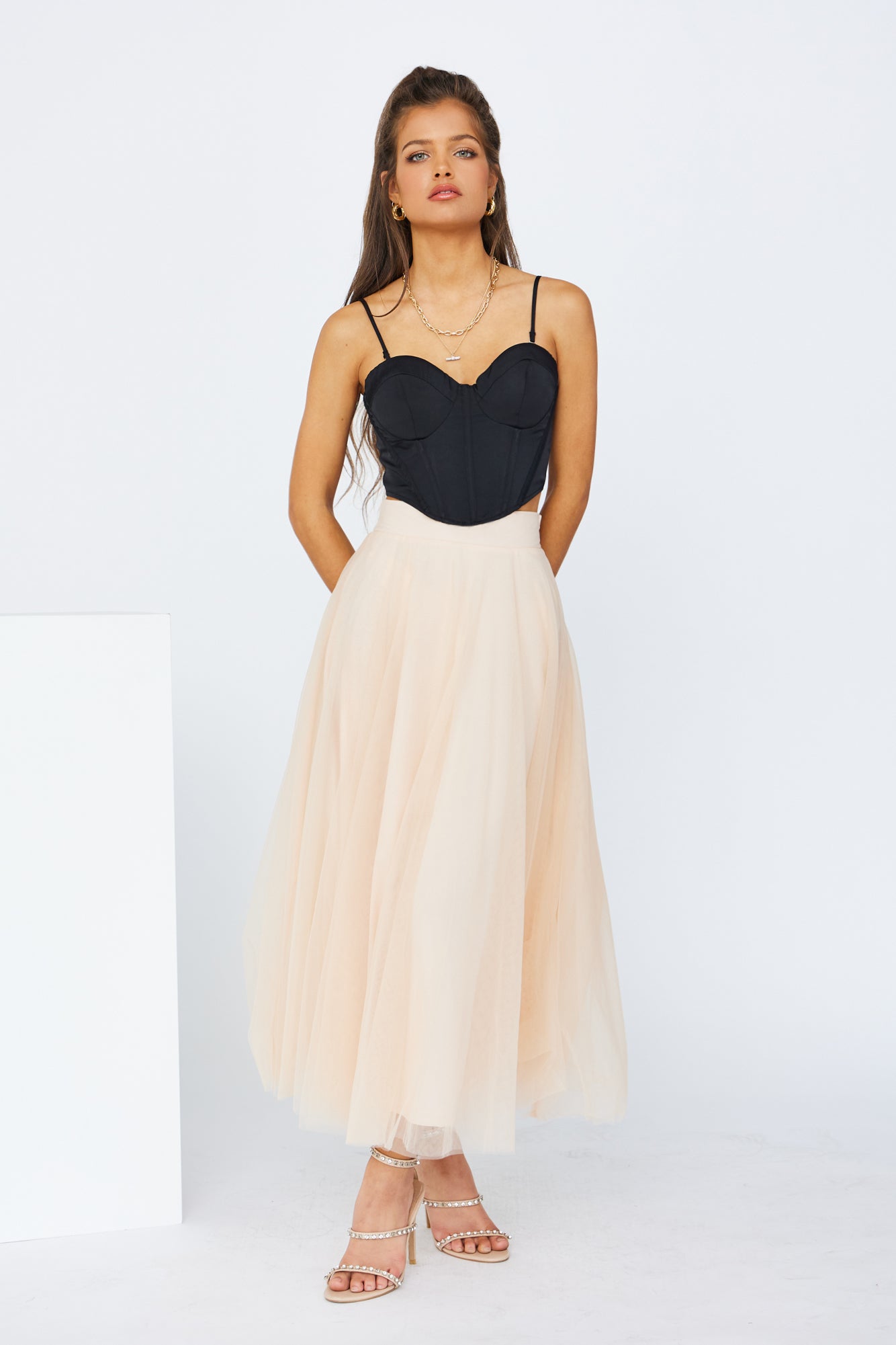 Keeping It Smart Midi Skirt Nude