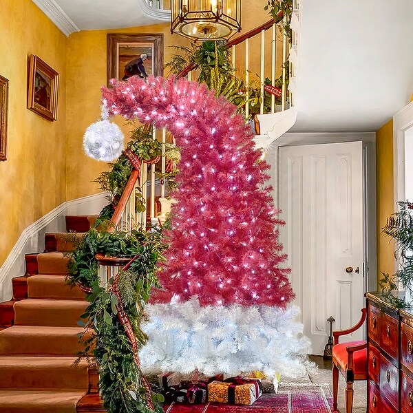 6FT Christmas Tree With Bendable Santa Hat Style Hinged Artificial Fir Bent Top Holiday Decoration