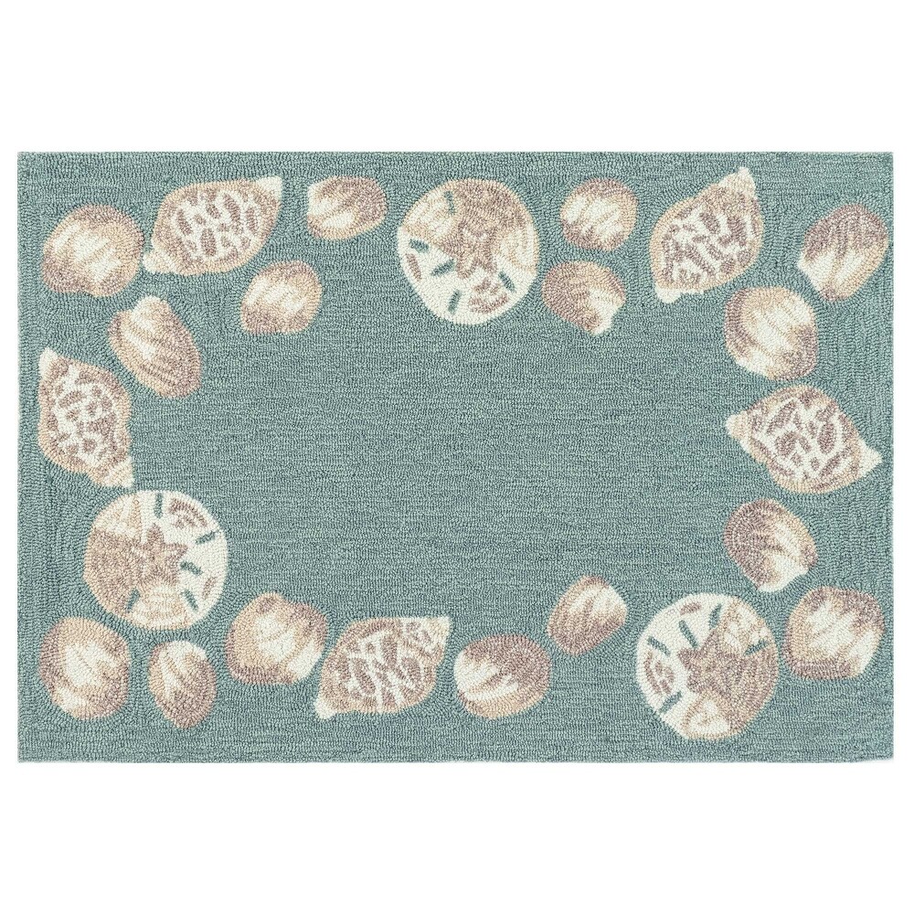 Liora Manne Capri Seashell Border Indoor/Outdoor Rug Aqua