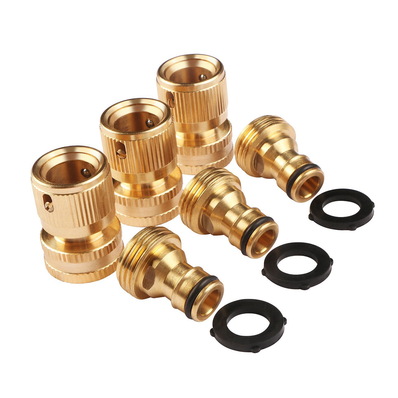 U.S. Solid 3-Pack Brass Garden Hose Quick Connectors Set， Standard 3/4