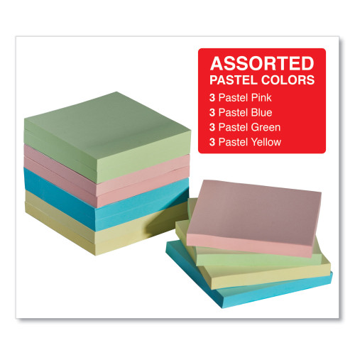 Universal Self-Stick Note Pads， 3 x 3， Assorted Pastel Colors， 100-Sheet， 12/Pack (35669)