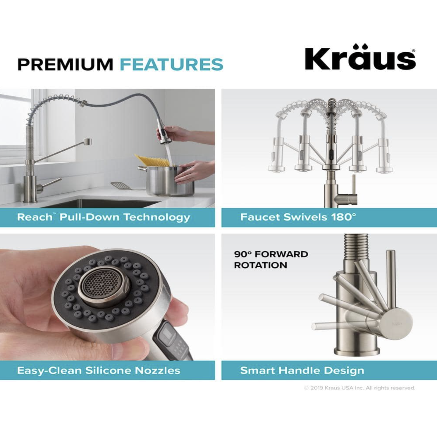 Kraus Single Handle 18-Inch Commercial Kitchen Faucet with Dual Function Pull-Down Sprayhead， Brushed Gold Finish