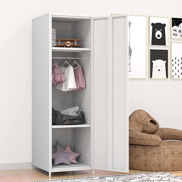 Metal Armoires Locker Cabinet for Kid with Hanging Rod and Shelves - - 36905280