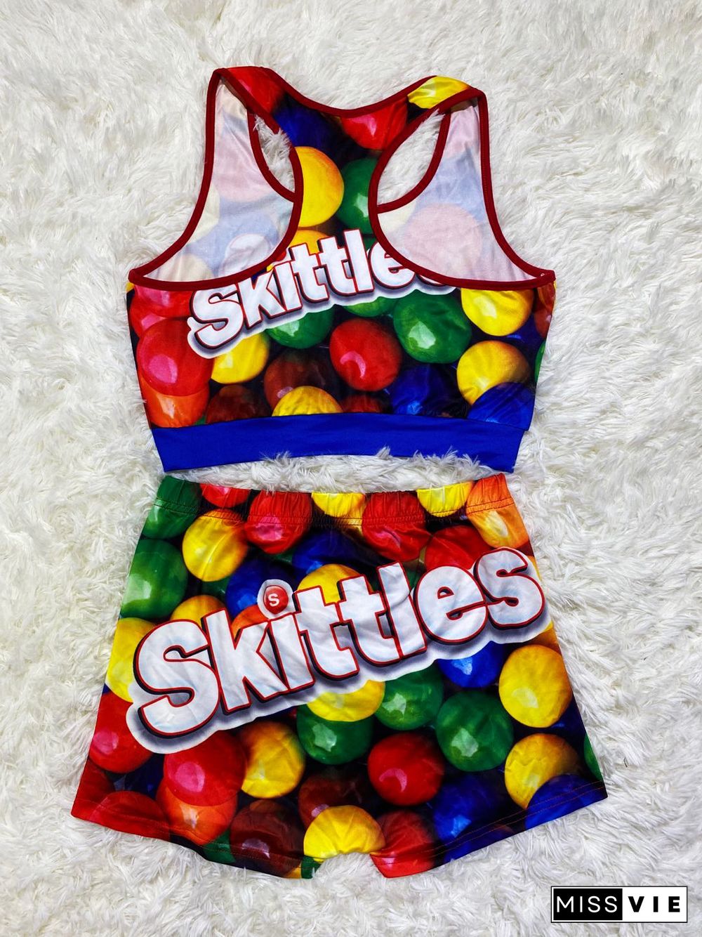 Cute Gushers Snickers Skittle Bodycon Shorts 2 Pieces