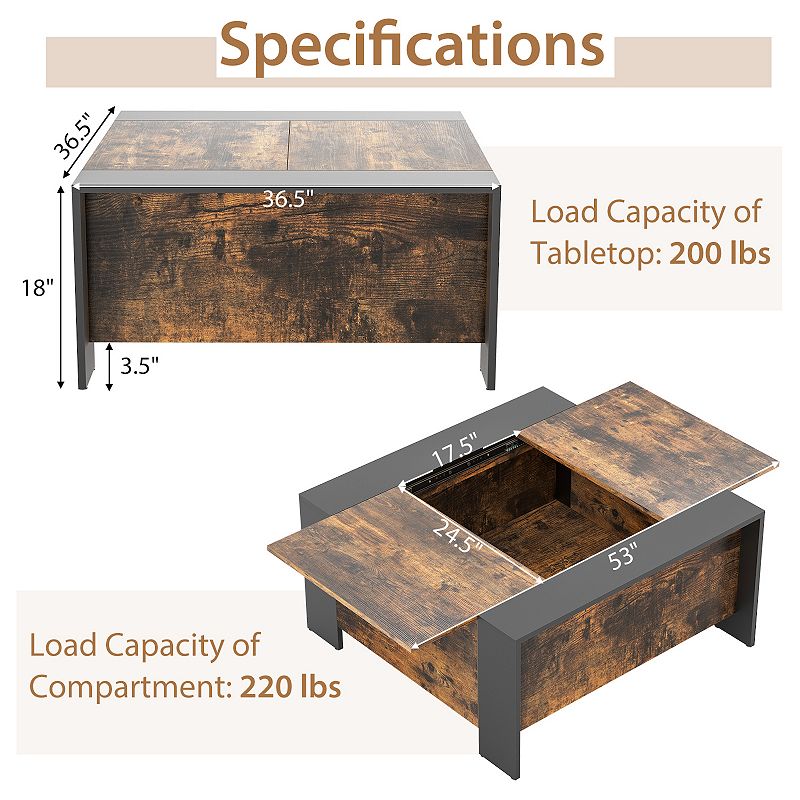 Coffee Table With Sliding Top And Hidden Compartment