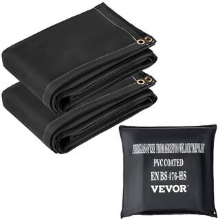 VEVOR 2 Pack Fire Welding Blankets 8 ft. x 10 ft. Flame Retardant Blanket 1022F with 12 Brass Grommets Black HTHSJBDD8X1026ZRCV0