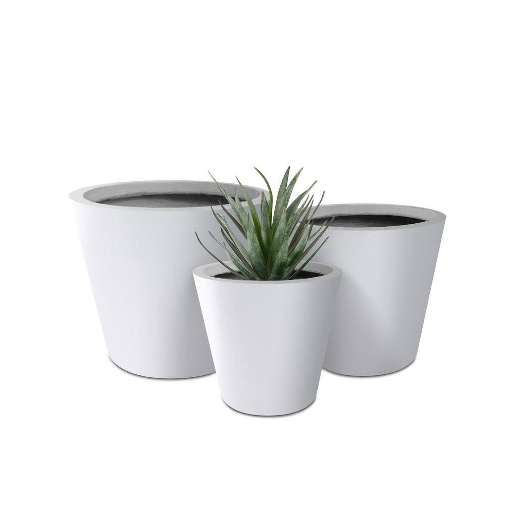 PLANTARA 18 in. x 15 in. x 13 in. D Solid White Concrete Plant Pot(Set of 3)， Modern Round planter， Outdoor Flower pot for Garden PA154S3-8011