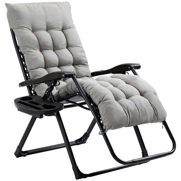 Outsunny Padded Zero Gravity Chair Folding Recliner Chair Patio Lounger With Cup Holder Cushion For Outdoor Patio Deck And Poolside