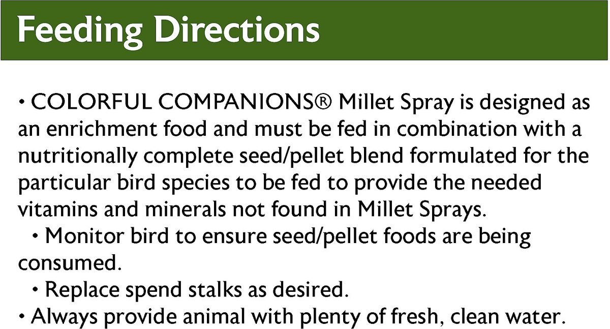 Colorful Companions Millet Sprays Bird Food， 10-lb box