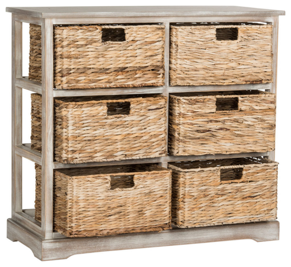 Nina 6 Wicker Basket Storage Chest Vintage White   Farmhouse   Accent Chests And Cabinets   by Rustic Home Furniture Deco  Houzz