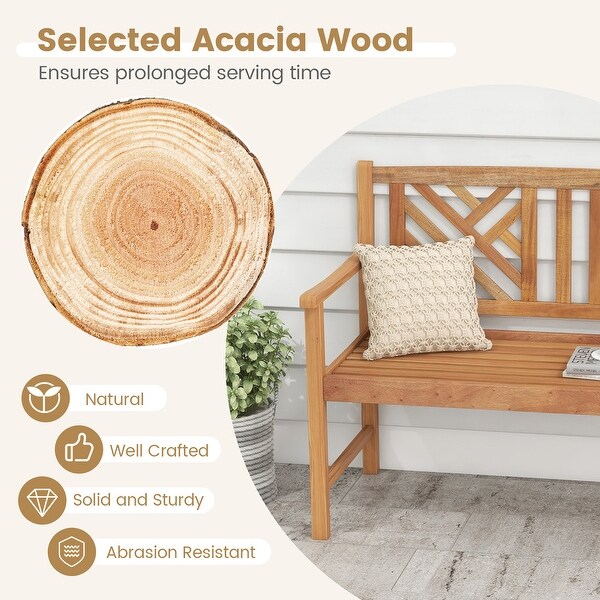 Costway Patio Acacia Wood 2Person Slatted Bench Outdoor Loveseat