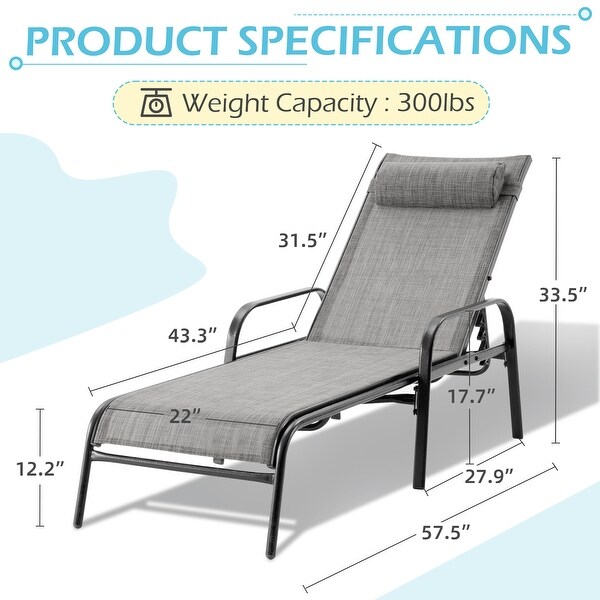 EROMMY Outdoor Patio Lounge Chair，Adjustable Recliner Outdoor Lounge Chairs，Multiple Colors Available