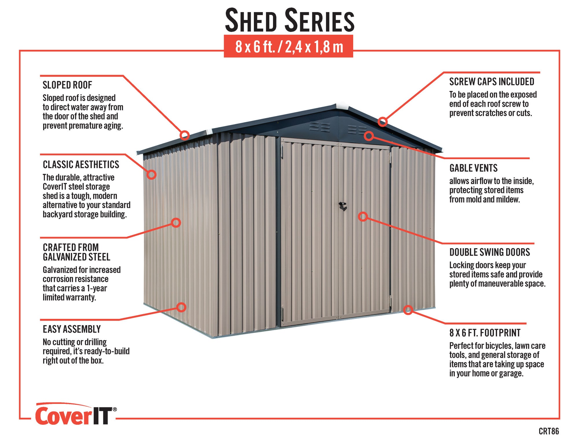 Cover-It 8x6 Steel Outdoor Storage Shed