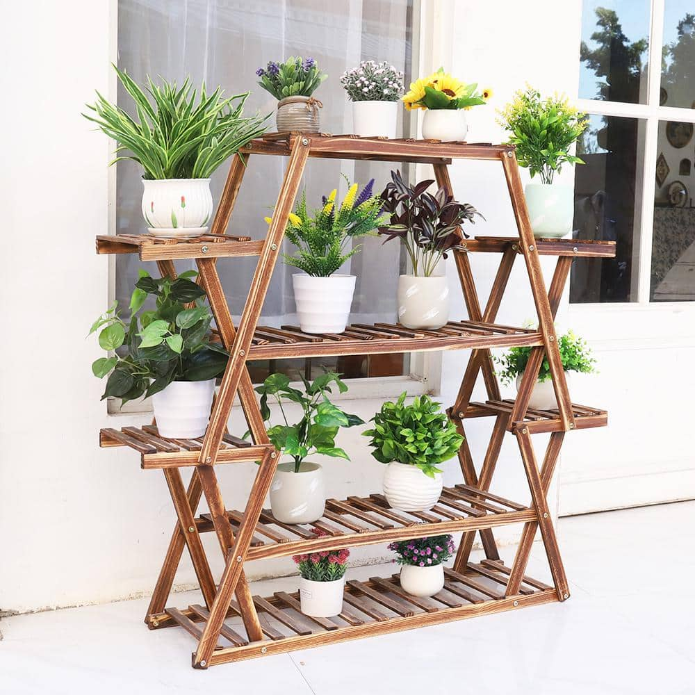 AESOME 8-Tier Wooden Plant Stand Shelf 42 in. Tall Flower Pot Rack Bonsai Display Rack Holder Indoor Outdoor HJ240