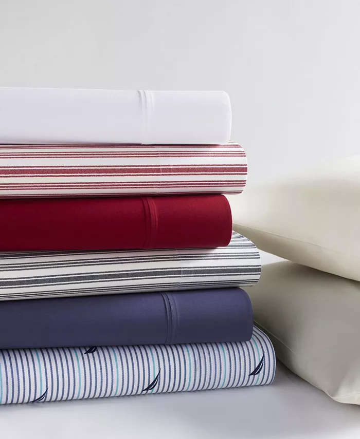 Nautica Solid Cotton Percale 3-Piece Sheet Set， Twin