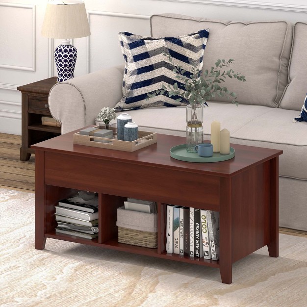 Costway Lift Top Coffee Table W Hidden Compartment And Storage Shelves Modern Furniture Brown